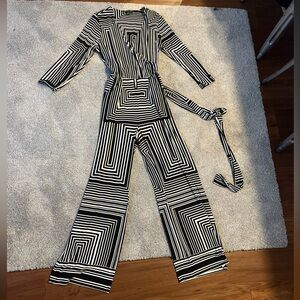 INC International Concepts Black and White Striped Jumpsuit